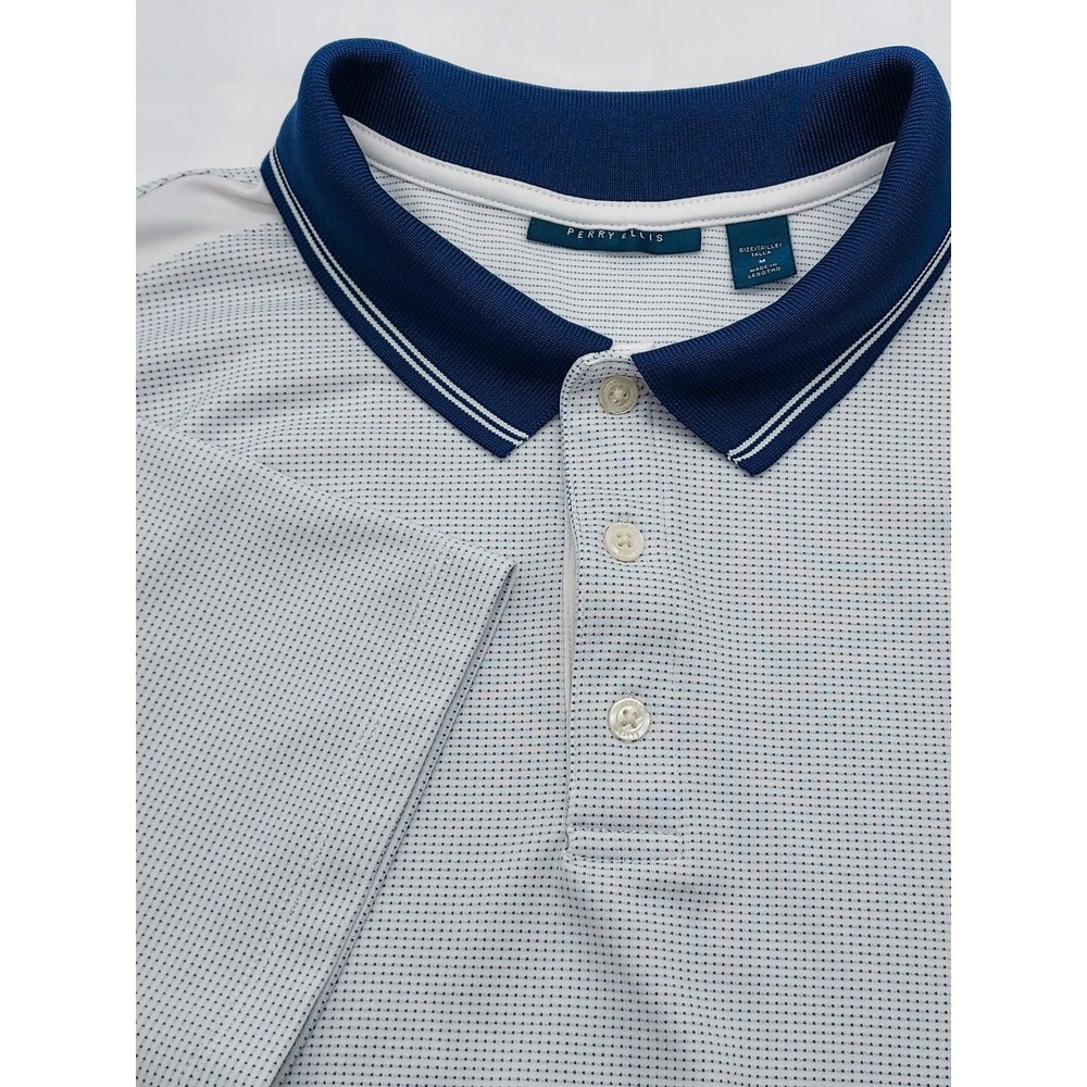 Perry Ellis Mens Blue White Micro Dot Polo Shirt Short Sleeve Size M‎ F1168-MV